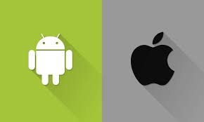 On the left, Androids logo is featured, while Apples logo is featured on the right.