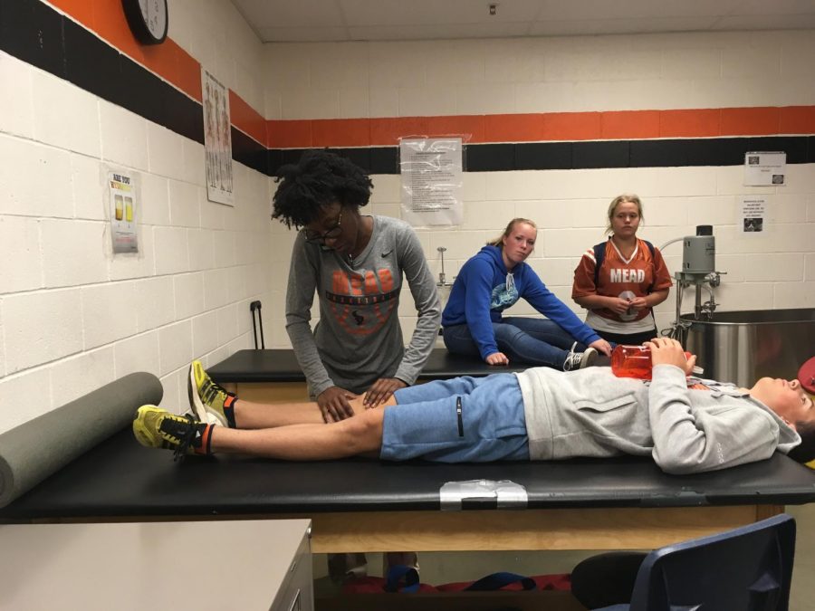 A student undergoes a physical evaluation.