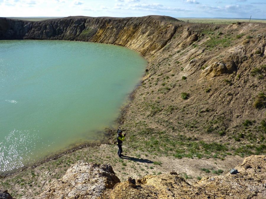 The atomic lake left after a nuclear explosion in Semipalatinsk Test Site. 