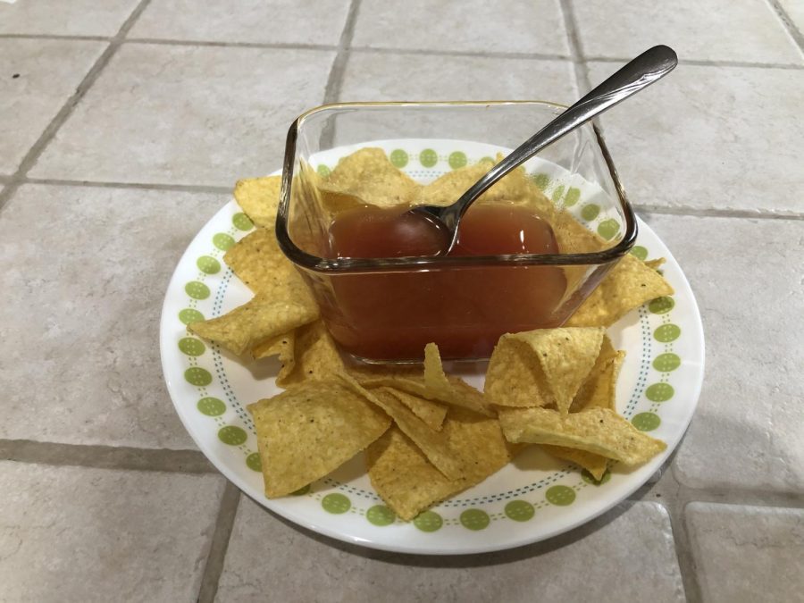 A picture of chips and salsa.