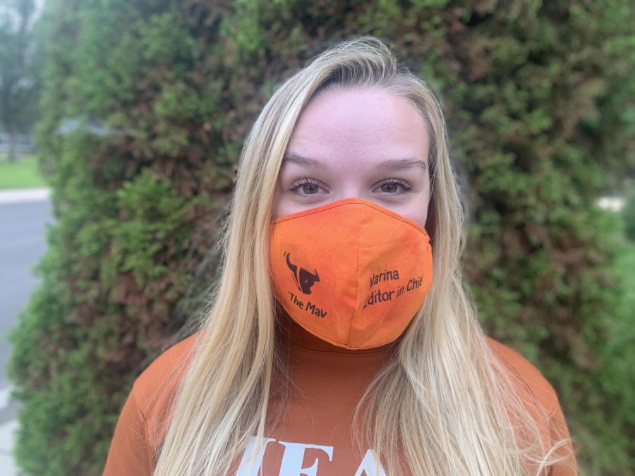 The Mav's Editor in Chief Marina Goter sports her mask to encourage others to be safe. 
