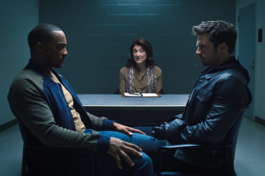 Pictured above is Sam and Bucky during a staring contest in the middle of a counseling session in Episode 2.