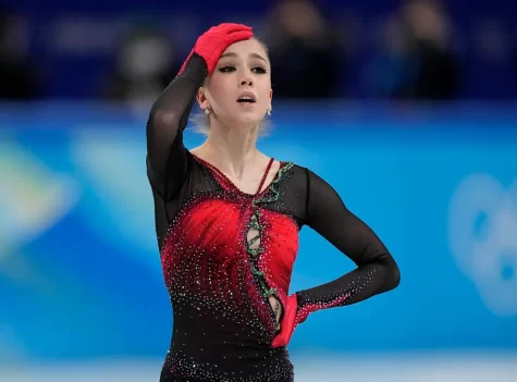 Kamila Valieva following her women’s team free skate performance.