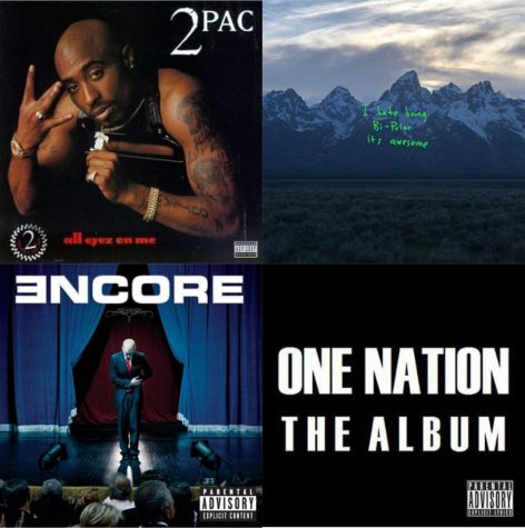 Rap artists such as Tupac, Kanye West, and Eminem have released albums such as All Eyez On Me, One Nation, Ye, Encore, and many others.