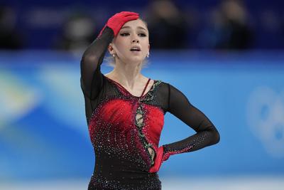Kamila Valieva following her women’s team free skate performance.