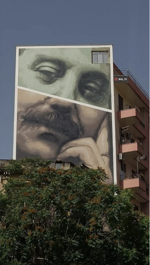 A mural of Giovanni Falcone’s mouth and Paolo Borsellino’s eyes, (painted by bug_.tv on Instagram).