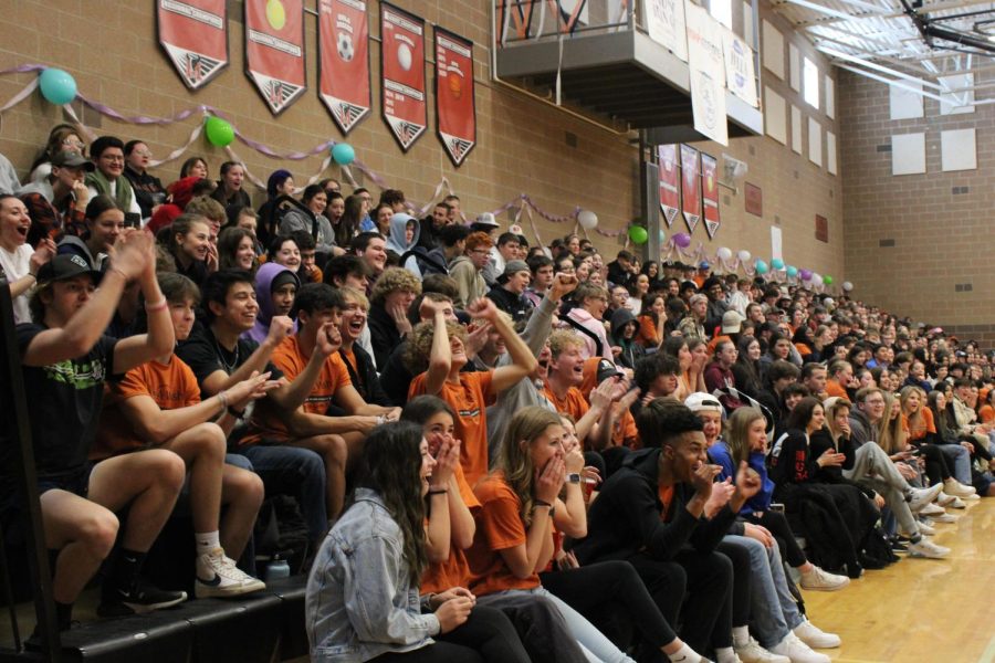 The student section was loud and energetic, following along with the mini games and cheering.