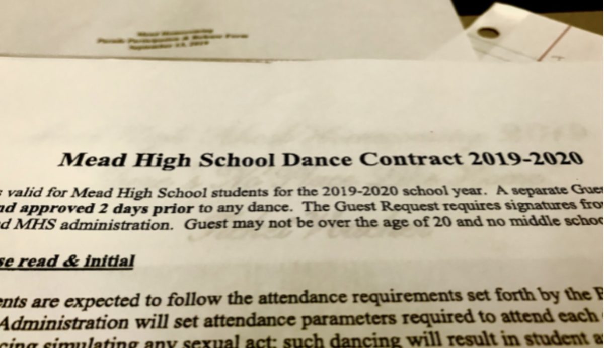 An old photo of the Mead High School Dance Contract 2019-2020 is located in a 2019 Mav Newspaper article, “Changes regarding the 2019-2020 homecoming dance contract explained.”