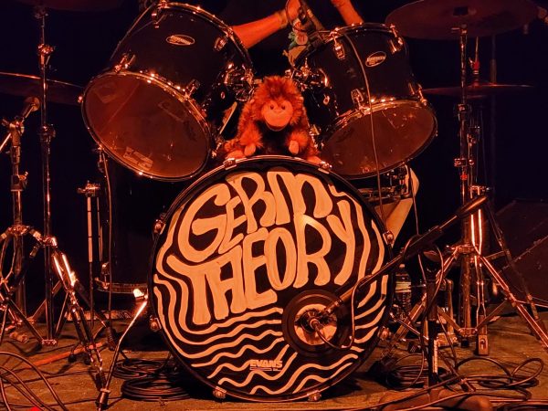 The Germ Theory logo on Jacob Morales’s (‘26) drum head.