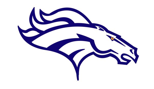 The Denver Broncos logo is in all blue.