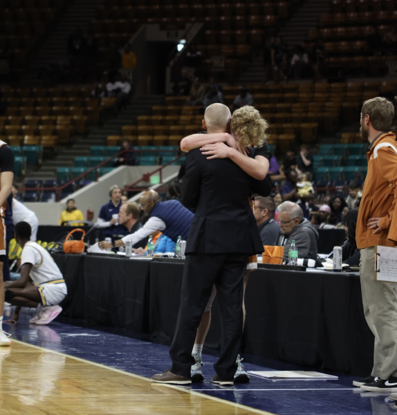 Mason Willyard (‘24) hugs head coach Darin Reese after an amazing season.