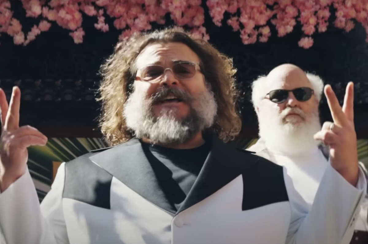 Jack Black and Kyle Gass are seen dressed up on the red carpet for the new Kung Fu Panda 4 film
