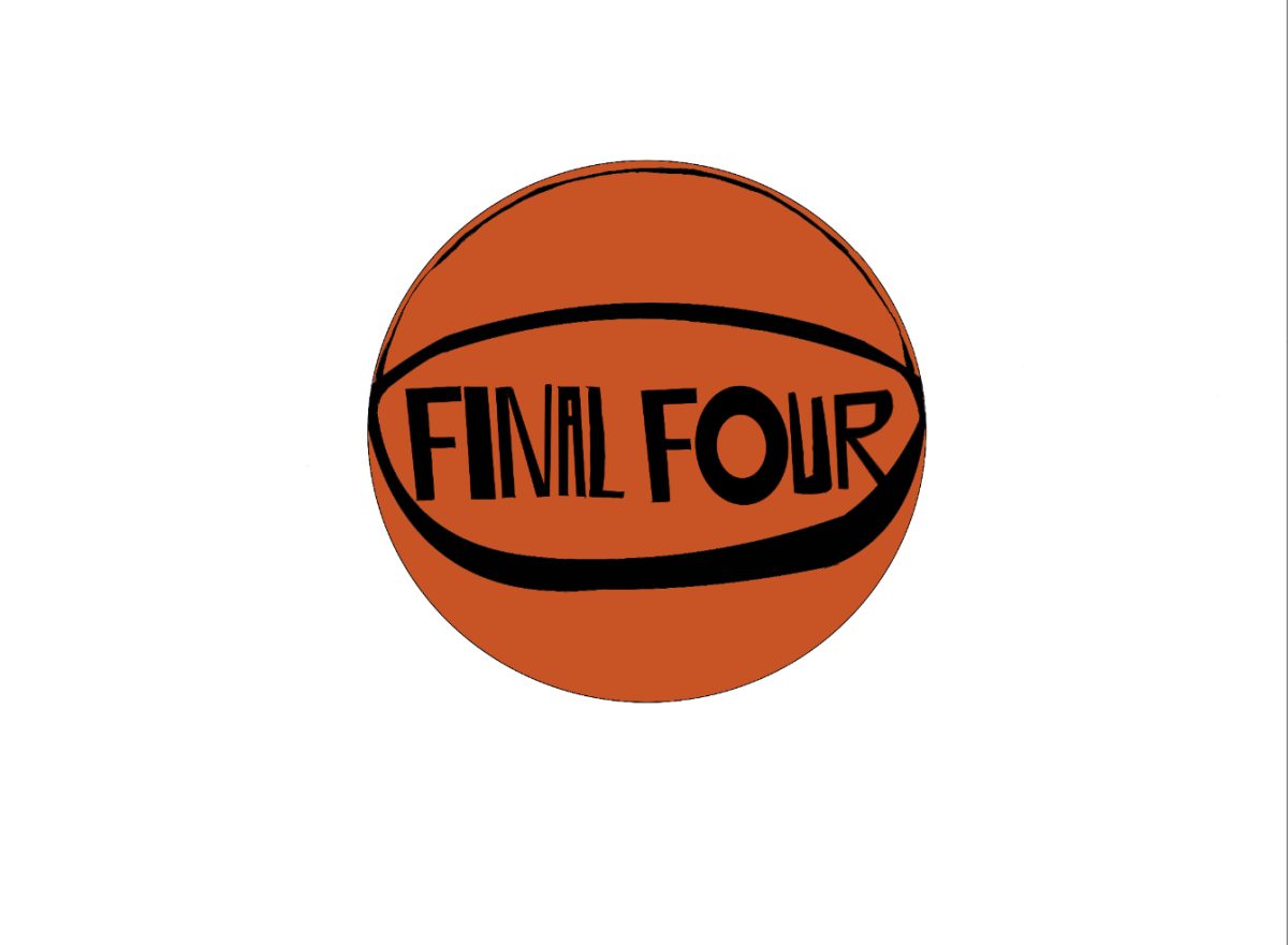 A drawing of a basketball embroidered with the words Final Four