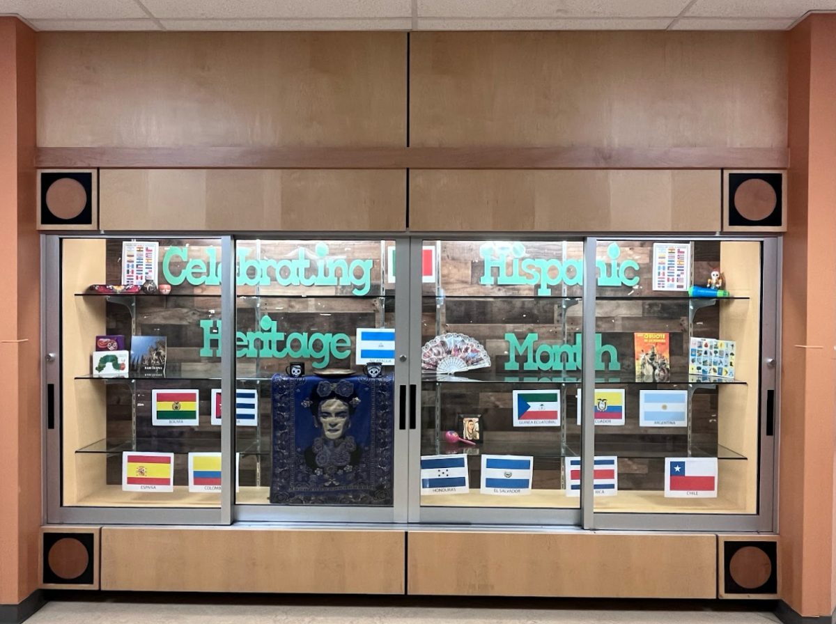 Display case in upper D-Wing celebrating Hispanic Heritage Month. 