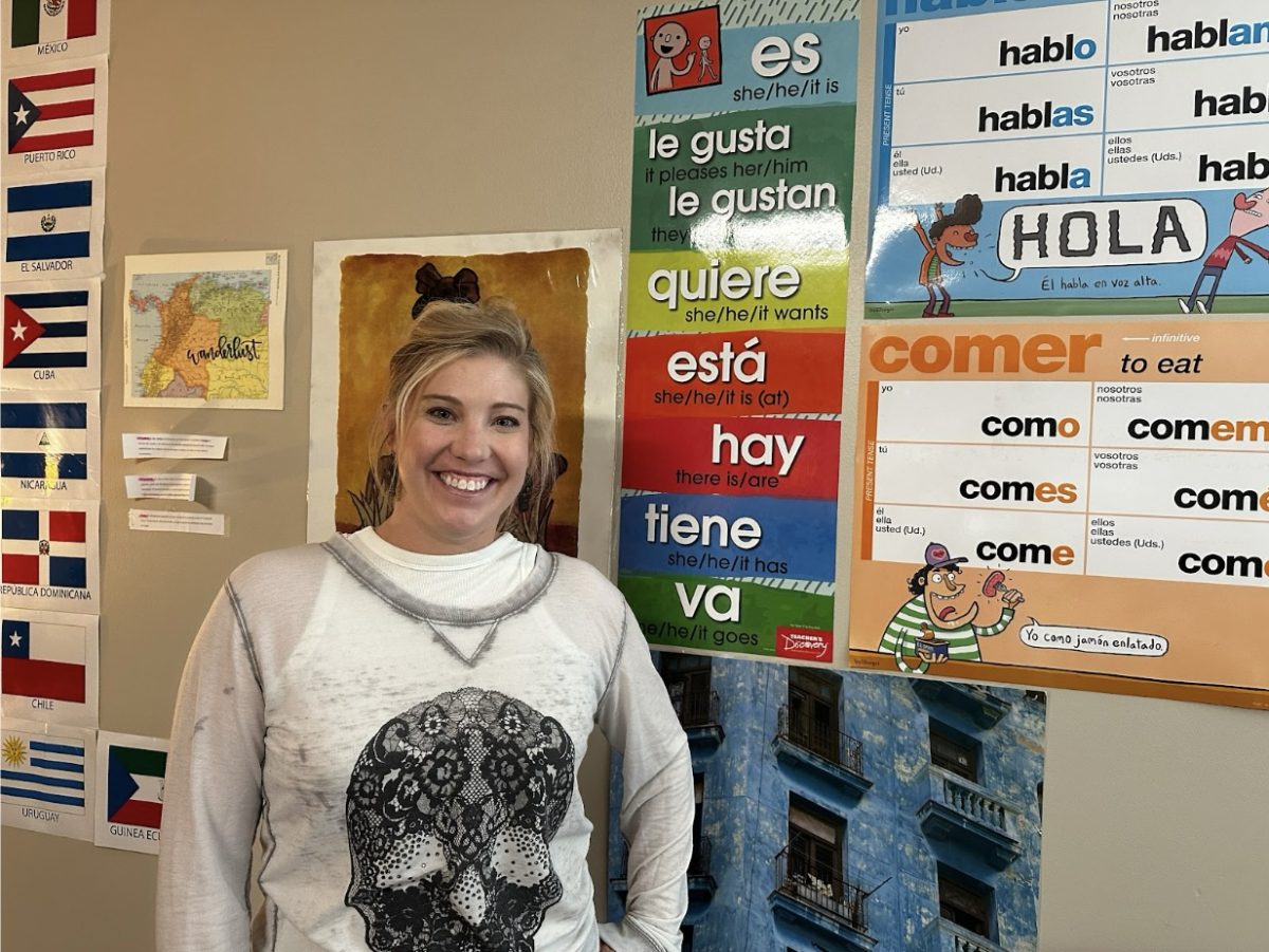 Ms. Harris getting ready for a day of teaching Spanish.
