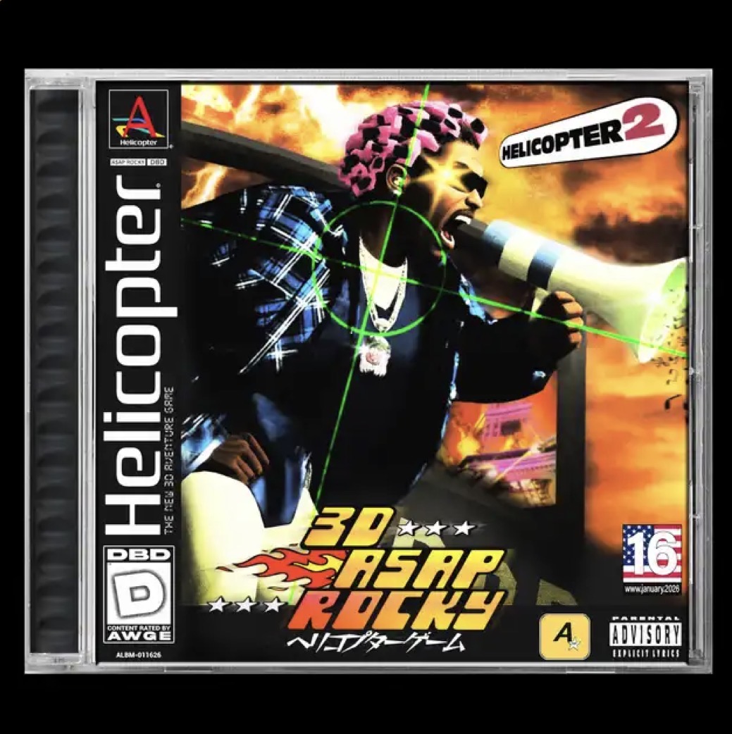 Artwork paying homage to PlayStation 1 game cases, mimicking the look of retro video game “packshot.”