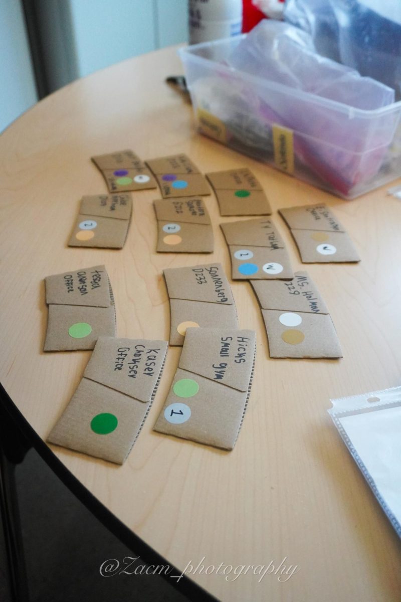 Students label drinks with sleeves for each teacher which includes their specific orders. 